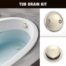 KBH Bathtub Drain Kit Tip Toe with Two Hole Overflow Faceplate,Bath Tub Drain Kit Fits 1-3/8 Inches Or 1-1/2 Inches Universal Fine/Coarse Thread Adapte Tub Drain Waste As Optional (Brushed Nickel)