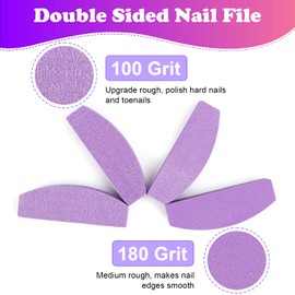 Pack of 20 Buffer for Nails, Nail Files for Gel Nails, Double-Sided Nail File 100/180, Polishing File Fingernails, Buffer Sanding Blocks (Half Moon)