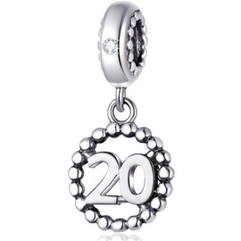 5,10,15,16,17,18,20,21,25,30,35,40,42,49,50,55,60,65,70 - Abalorio de plata de ley 925 con circonita cúbica, regalos para el día de la madre/aniversario, Plata esterlina Zirconia cúbica