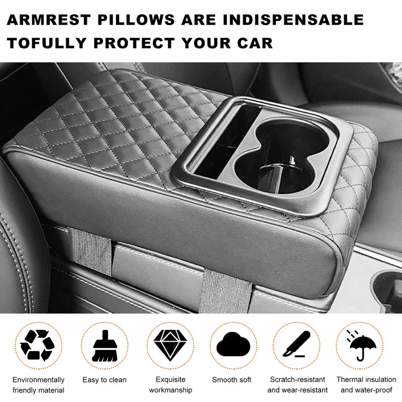 Gasedin Center Console Armrest Pillow, 14.0"×8.3" Soft Leather Waterproof Armrest