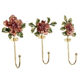 thewense Decorative Bird Wall Hooks, Floral Branch Design, Metal and Enamel, Set of 3, Gold (Red 3)