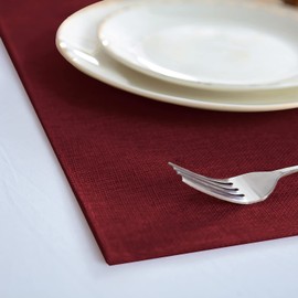Rinpon Linen Placemats Set of 8, Machine Washable, Heat Resistant, Wrinkle Free, Thick Polyester Kitchen Place Mats for Dining Table (Burgundy)