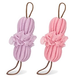 Toplive 2Pcs Bath Shower Loofah Sponge,Long Stretch Back Sponge Exfoliating Back Scrubber for Shower for Women and Men-Pink+Purple
