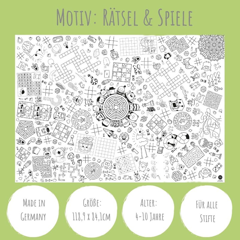 Paper Tablecloth for Colouring, Puzzle & Games, Puzzle Tablecloth, Family