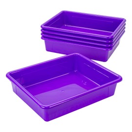 Storex Letter Size Flat Storage Tray – Organizer Bin with Non-Snap Lid for Classroom, Office and Home, Violet, 5-Pack (62540A05C)