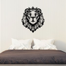 Lion Vinyl Wall Decal Animal King Crown Mane Head Stickers Mural (k246) Black
