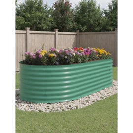 GarveeLife 8x4x2Ft Oval Galvanized Steel Raised Garden Bed - Durable Outdoor Metal Planter Box for Vegetables, Flowers, Herbs - Rust-Resistant, Easy Assembly, Green