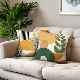 PICKFORU Boho Throw Pillow Covers Set of 4, 18x18 inch Abstract Yellow Green Throw Pillowcase Modern Art Cushion Case for Couch Sofa