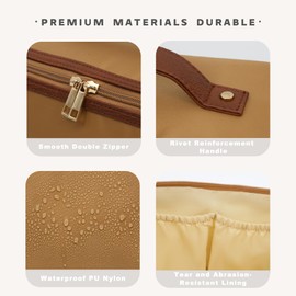 JINYIBAGS Travel Makeup Bag – Large Cosmetic Organizer with Waterproof Nylon, Smooth Double Zipper & Tear-Resistant Lining, Toiletry Pouch for Women (Khaki)