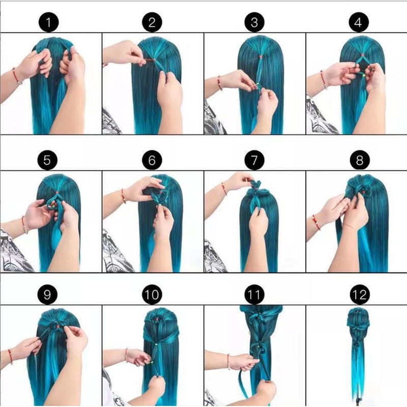 Hair Mannequin Head Colorful Hair Braiding Practice Hairdressing Mannequin Head