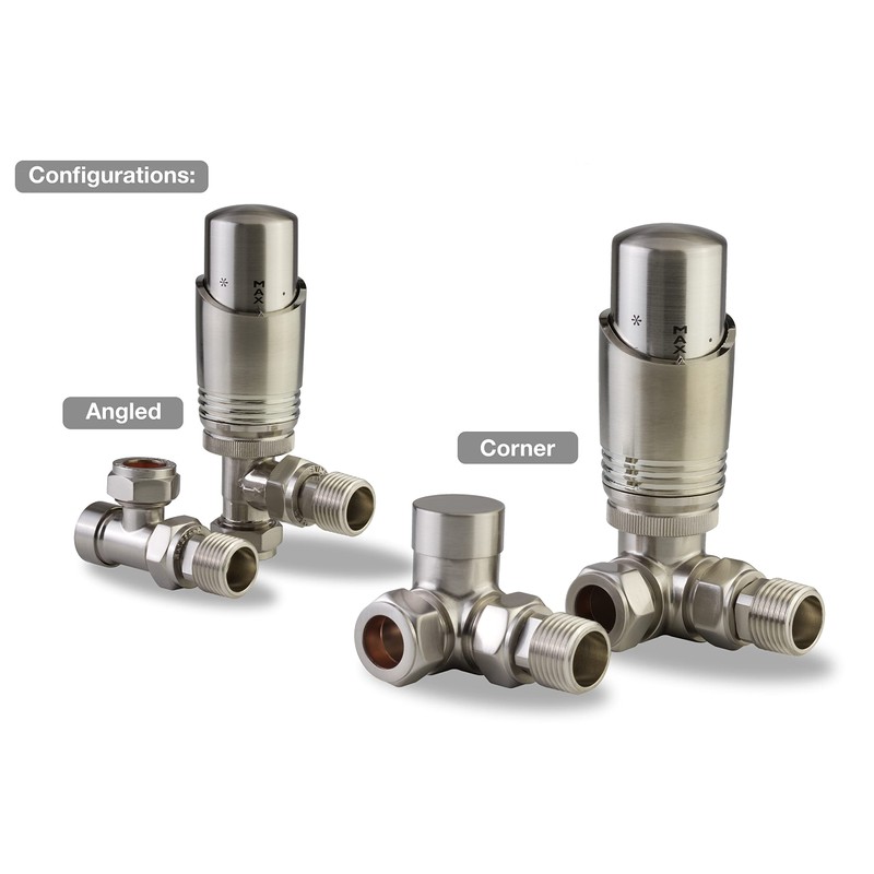 Brushed Nickel Thermostatic Radiator Valve Angled TRV Corner Radiator Thermostat