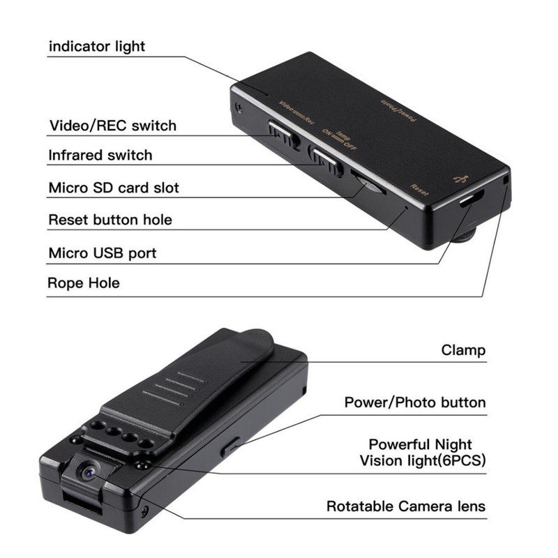 1080P HD Back Clip Camera 500mAh 1920x1080 FHD 40MP Photo