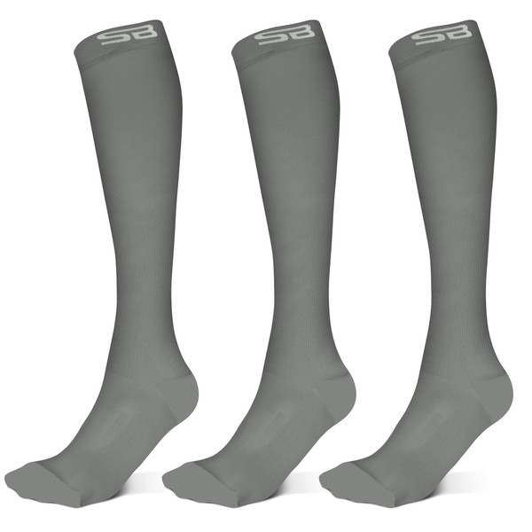 SB SOX 3-Pair Compression Socks (15-20mmHg) for Men & Women – Best Socks for All Day Wear! (XXL, 03 – Solid Gray)