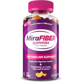 MiraFIBER Gummies from the Makers of MiraLAX, 8g of Daily Fiber Per Serving, Metabolism Support with B Vitamins, Gut Health for Men & Women, Prebiotic Fiber Gummies for Adults, Mixed Fruit Flavor 72Ct
