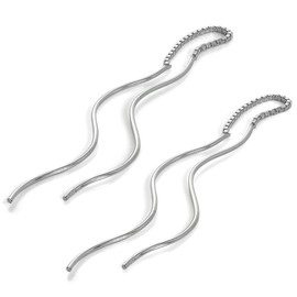 Sterling Silver Wavey Bar Long Dangle Pull Through Earrings