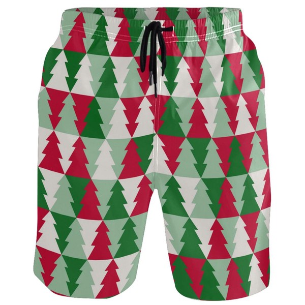 visesunny Green and Red Christmas Tree Pattern Men's Swimtrunks Quick