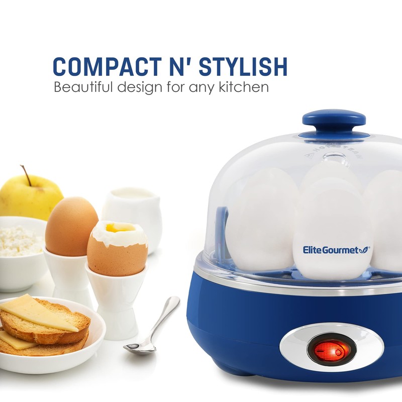Elite Gourmet EGC322CBL Easy Egg Cooker Electric 7-Egg Capacity, Soft,