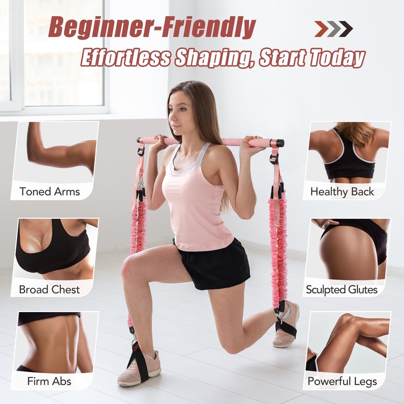 ALongSong Upgraded Pilates Bar Kit with Resistance Bands Fabric Wrapped