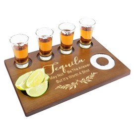 Tequila Shot Board Glass Holder Wooden Bar Tray with Salt Rim 7.87x11.8 Inch for Tequila Lover