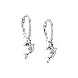 Minimalist Little Dolphin Dangle Drop Hoop Earrings Sterling Silver S925 for Women Girls Fashion Dangling Charm Drop Small Huggie Hoops Cartilage Earring Cuffs Studs Cute Jewelry Gifts BFF (Silvery)