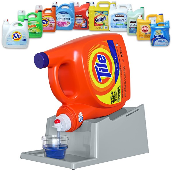 Skywin Organizador de detergente líquido sin derrames y bandeja de goteo para organización de lavandería, con bandeja para recoger jabón (sin correa, gris)
