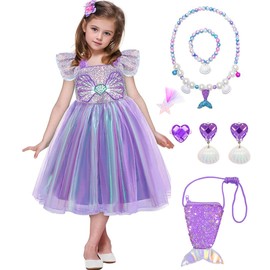 VORLITS Little Girls Mermaid Costume Dress for Girls Princess Costume Dressed Up Party with Accessories