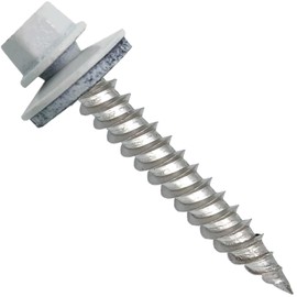 Stainless Steel Metal Roofing Screw: Brite White (250) 12 x 1-1/2" Hex Sheet Metal Roof Screw. Sharp Point Metal to Wood siding Screws. 5/8" EPDM Washer.