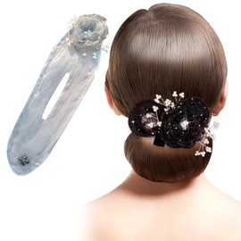 1 Pcs Ball Hair Clips,Flower Hair Bun Roller,Hand Embroidered Flowers Hair Bun Roller Lazy Hair Curler Deft Bun Maker Hair Accessory for Women Girls (1 Pcs Grey)