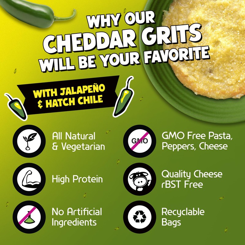 Jalapeno Yellow Corn Grits with Cheddar Cheese + Hatch Green