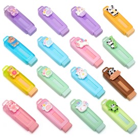 OPPZZIT Party Bag Fillers for Girls and Boys, 16 Pcs Retractable Eraser Party Favours for Kids Unisex, Cute Party Bag Ideas