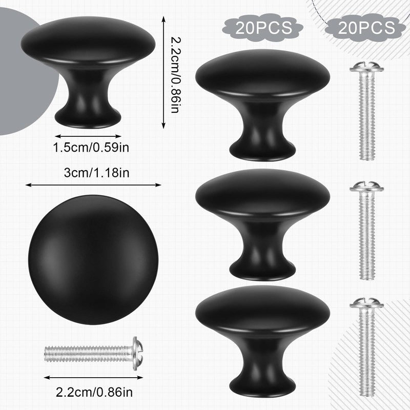 saerryor 20 Pcs Drawer Knobs Cabinet Knobs Black Door Knobs