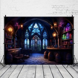 Halloween Photography Backdrop Mad Scientist Lab Children's Birthday Holiday Party Children's Portrait Decoration Backdrop Photo Studio(5x3FT)
