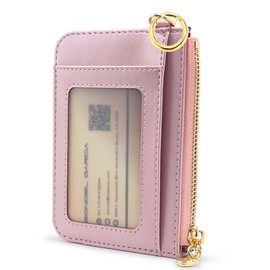 M-Plateau Key Chain Wallet Women, Credit Card Holder for Women with Metal Key Chain Ring for Car Keys,Ladies Mini Purse with ID Window and Zipper Pocket (Rose Pink)