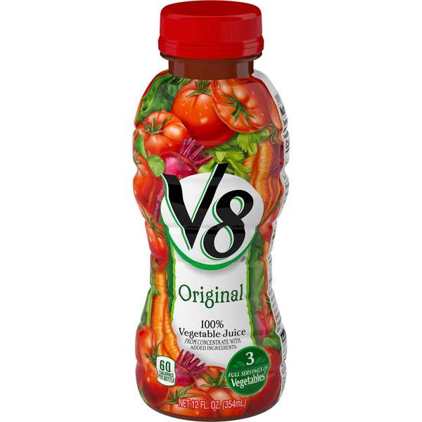 V8 Juice, Original 100% Vegetable Juice, Plant-Based Drink, 12 Ounce Bottle (Pack of 24)