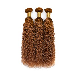 Light Brown Curly Wave Bundles Color #30 Brown Human Hair Bundle Kinky Curly Remy Hair Weave Extensions Double Weft 100% Unprocessed Brazilian Extensions For Woman 14 16 18 Inch