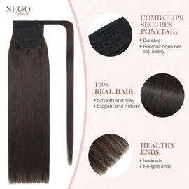 SEGOHAIR Ponytail Hairpiece Real Hair Extensions Braid Darkest Brown 55 cm Wrap Around Ponytail for Women Straight Remy Clip-In Extensions Real Hair Long Straight 95 g