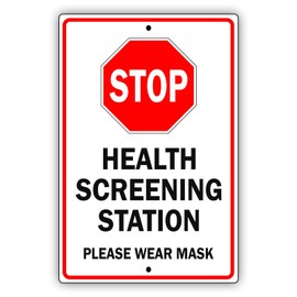 Afterprints Stop Health Screening Station Safety Notice Alert Novelty Caution Aluminum Metal Sign 12"x18"