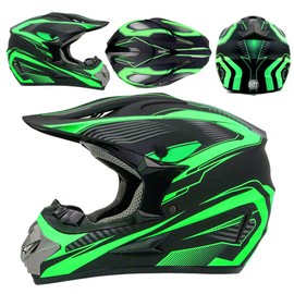 Motocross Helmet,Adult &Youth Trend Full Face Helmet,ATV Motorcycle Helmet,Dirt Bike Downhill Off-Road Mountain Bike Helmet,DOT Certified,4-Piece Set (Green, XL)