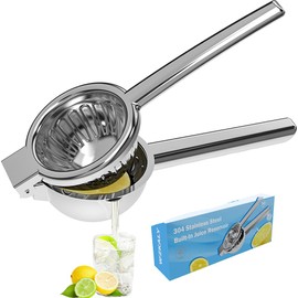 WZKALY 2-in-1 Lemon Squeezer, Lemon & Citrus Juicer Squeezer Stainless Steel, Orange Lime Squeezer Manual Press for Max Extraction, Hand Hold Heavy Duty Large Bowl for Kitchen (Sliver)
