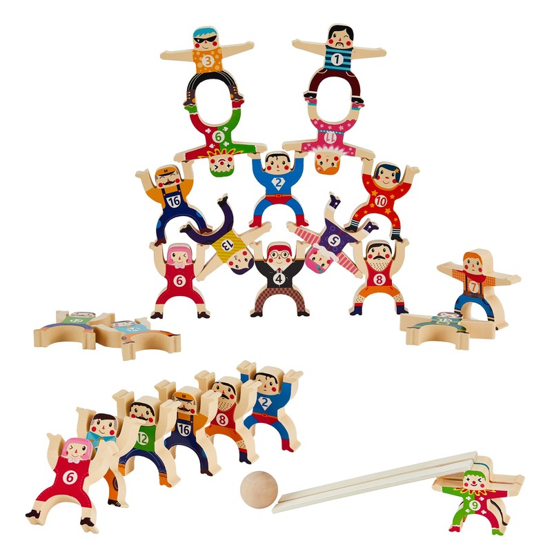 moopok Wooden Stacking Toys,16Pcs Circus Hercules Acrobatic Troupe Interlock Toy,Balancing