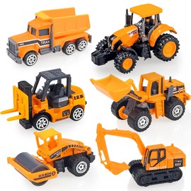 6 Pieces Construction Vehicles Toys, Diecast Toy Cars Mini Excavator Engineering Trucks Tractor Forklift Small Toy Car Set for Kids Boys Gifts for Age 3 4 5 6 Years Old