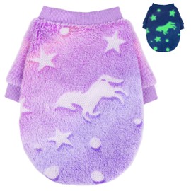 Small Dog Sweater Dog Sweaters for Small Dogs Flannel Puppy Sweater Cute Fleece Chihuahua Clothes Thick Warm Dog Winter Clothes Dog Pullover Sweater Cat Dog Outfits Glow in The Dark (Purple, S)