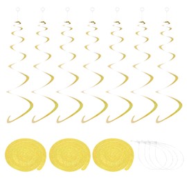 sourcing map 30 Pcs Laser Gold Party Hanging Swirls Single Strip Hanging Decorations 24 inch Foil Swirling Hanging Plastic Ceiling Streamers for Birthday Party with Hang Tag String,Hook