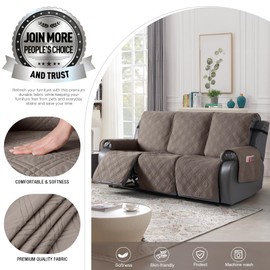 TAOCOCO 100% Waterproof Recliner Sofa Cover, Non Slip Split Couch Covers for Reclining Couches with Elastic Straps, Washable Reclining Sofa Cover Furniture Protector for Kids Pets(3 Seater, Taupe)
