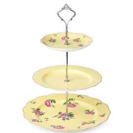 BTaT- 3 Tier Dessert Stand, Yellow, Afternoon Tea Stand, Porcelai Dessert Tower, 3 Tier Tea Sandwich Stand, Tiered Plate Stand, Tiered Plate Stand, Tea Party Tray 3 Tier