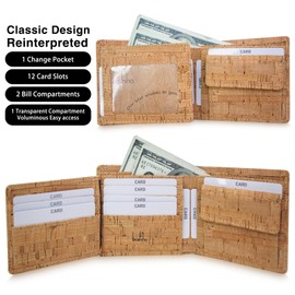 boshiho RFID Blocking Cork Wallet, Slim Bifold Vegan Coin Purse Vegan Gift for Men and Women (Cork 2)