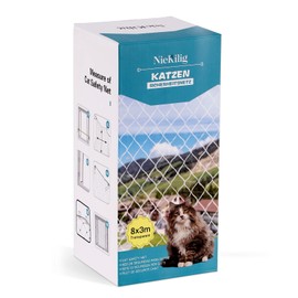 NieKilig Cat Net for Balcony, 8 x 3 m Cat Grid Window, No Drilling, Transparent Cat Protection Net for Cats to Secure Balconies, Patios, Windows, Roof Hatches, Doors