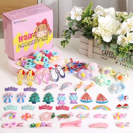Toddler Girl Hair Accessories Kit, Colorful Hair Clips Cute Hair Ties Kids Barrettes for Little Girls Fine Hair Accessory, Soft Ponytail Holders for Toddlers Hair Stuff Young Girl Hair Accessories Set