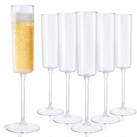 Nervure 24 Pack Plastic Champagne Flutes - 6 Oz Clear Disposable Champagne Flutes - Square Plastic Toasting Glasses for Party Birthday Anniversary Wedding