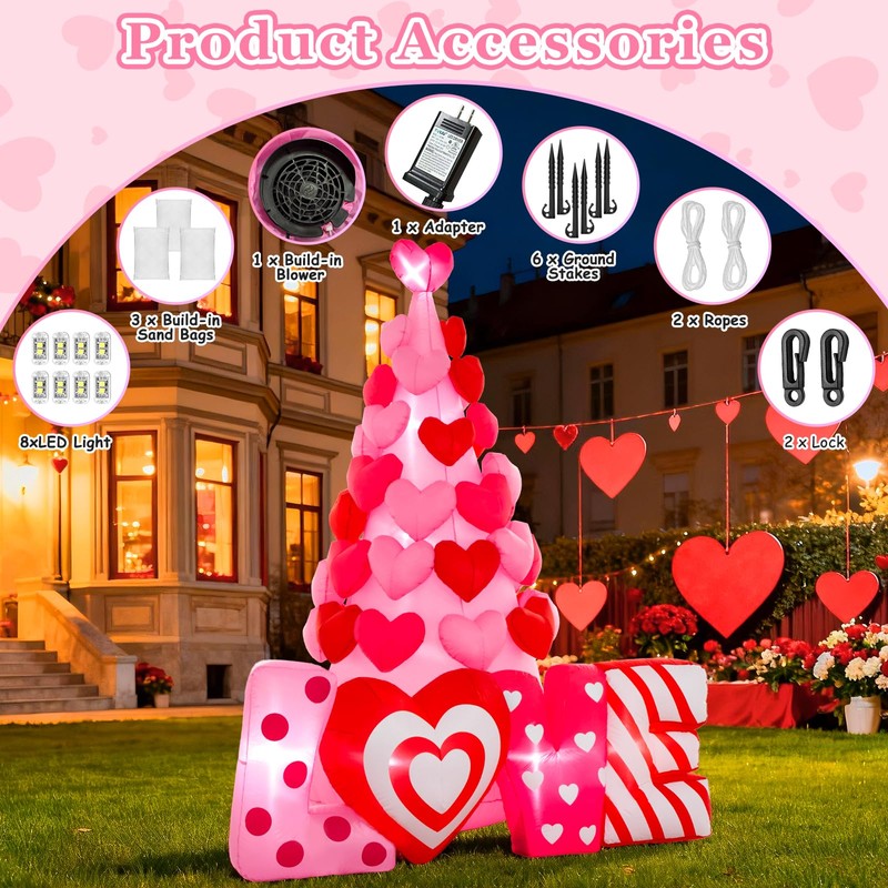 Spinosaurus 8FT Valentine Inflatables Outdoor Decorations,Inflatable Heart Tree with Light